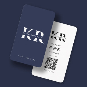 Modern Mörk för eget namn i Monogram - marin blå Q Visitkort