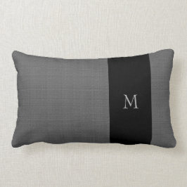 Modern mörk - grå monogram för burlapsvartmönster lumbarkudde