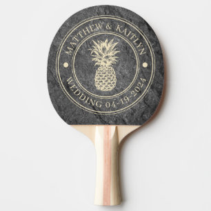 Modern Mörk Granit Ananas Bröllopskam & Namn Pingisracket