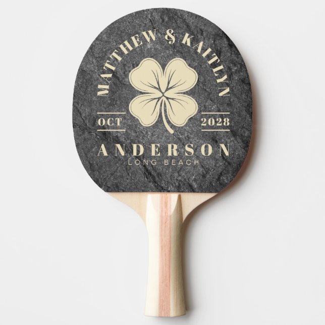 Modern Mörk Granit Irländsk Klöver Bröllopskrönika Pingisracket (Framsidan)