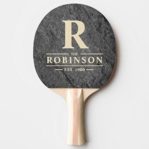 Modern Mörk Granit Sten Familjenamn & Initialer Pingisracket