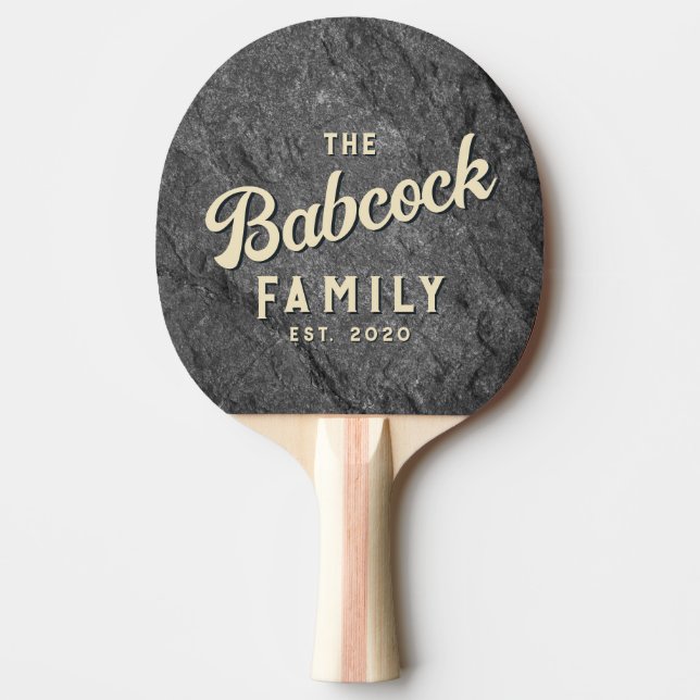 Modern mörk granit sten Retro familjenamn & år Pingisracket (Framsidan)