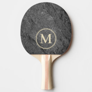 Modern mörk granit stenen monogram pingisracket