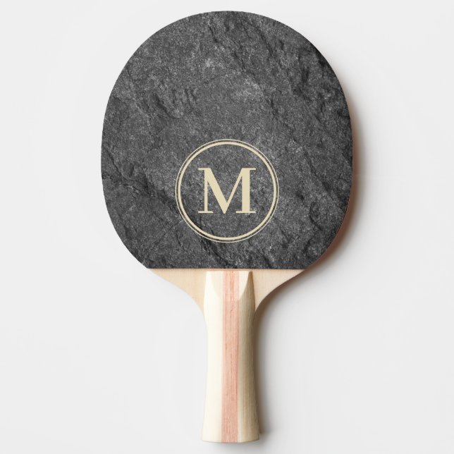 Modern mörk granit stenen monogram pingisracket (Framsidan)