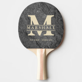 Modern mörk granit stens initialer & namnöverlägg pingisracket