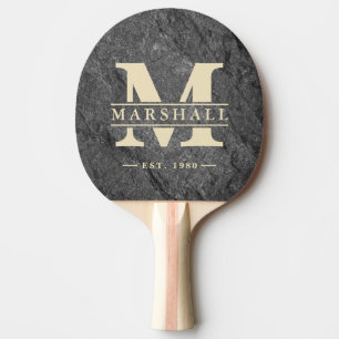 Modern mörk granit stens initialer & namnöverlägg pingisracket