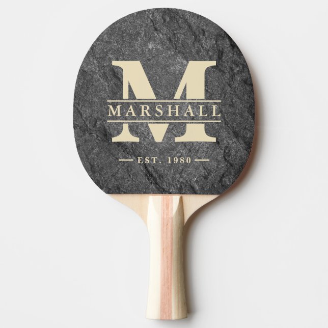 Modern mörk granit stens initialer & namnöverlägg pingisracket (Framsidan)