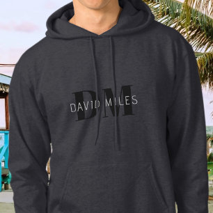 Modern Mörk Grått & Black Editable Namn & Monogram Hoodie