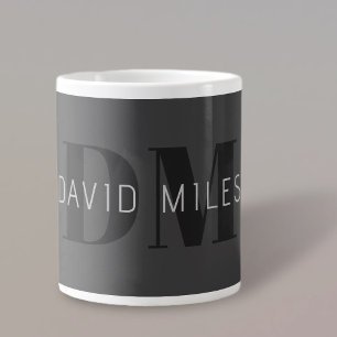 Modern Mörk Grått & Black Editable Namn & Monogram Jumbo Mugg