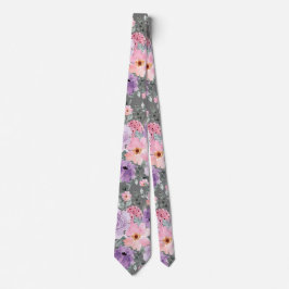 Modern Mörk Grått Blommigt Watercolor Bröllop Slips