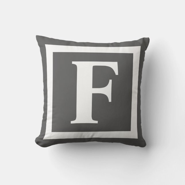 Modern Mörk Grått Monogram Initial Kudde (Framsida)