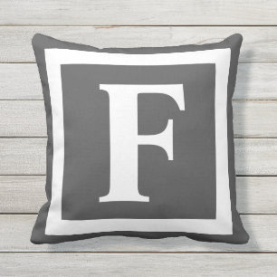 Modern Mörk Grått Monogram Initial Kudde