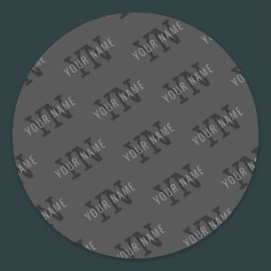 Modern Mörk Grått Monogrammed Namn/annan text Runt Klistermärke