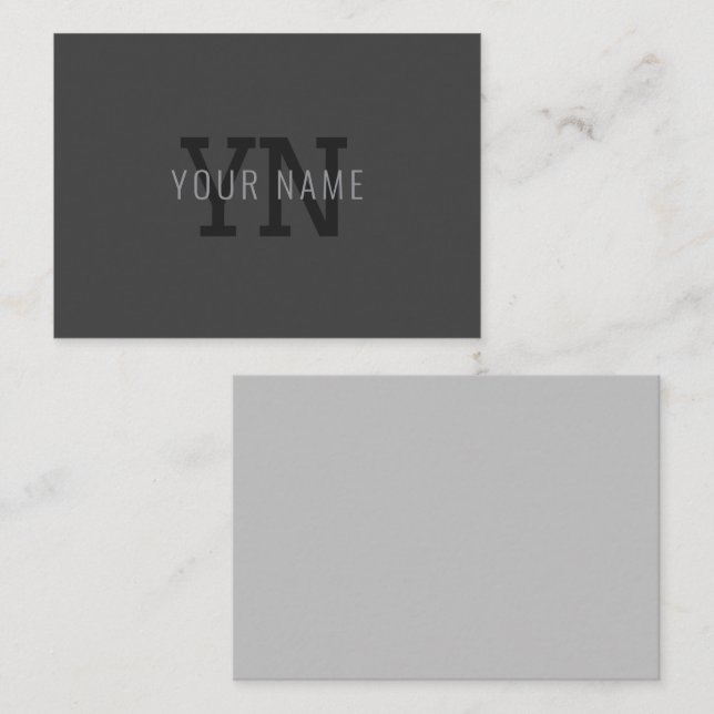 Modern Mörk Grått Monogrammed Namn (eller annan te Anteckningskort (Fram/baksida)