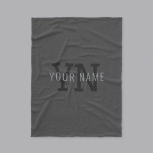 Modern Mörk Grått Monogrammed Namn (eller annan te Fleecefilt