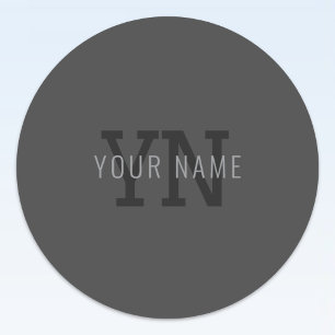 Modern Mörk Grått Monogrammed Namn (eller annan te Runt Klistermärke