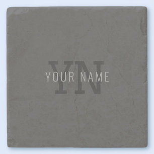 Modern Mörk Grått Monogrammed Namn (eller annan te Stenunderlägg