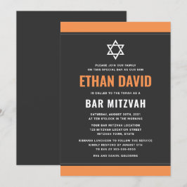 Modern mörk grått orange gräns pub mitzvah inbjudningar