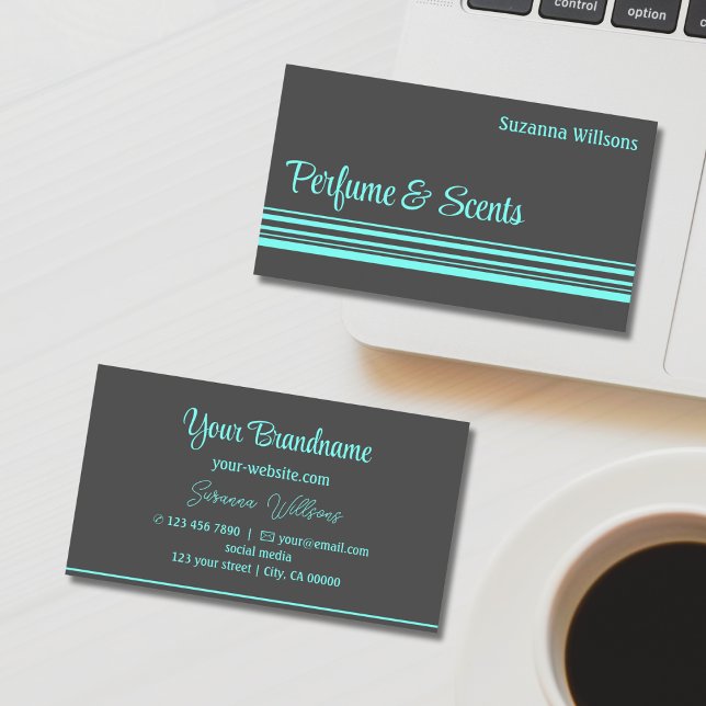 Modern Mörk Grått Teal Rand Professionell Snyggt Visitkort (Skapare uppladdad)