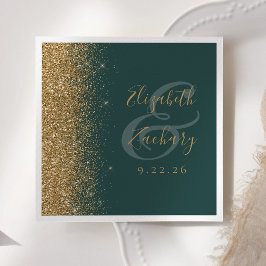 Modern Mörk Grön Guld Glitter Bröllop Pappersservett