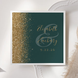 Modern Mörk Grön Guld Glitter Bröllop Pappersservett
