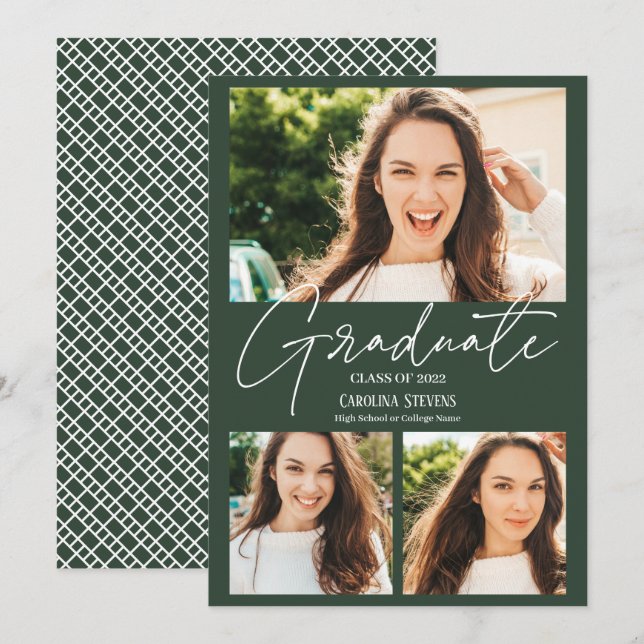 Modern mörk grönt 3-fotosamling studenten meddelande (Fram/baksida)