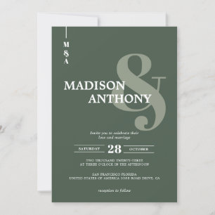 Modern Mörk grönt Ampersand-skript, foto Bröllop Inbjudningar