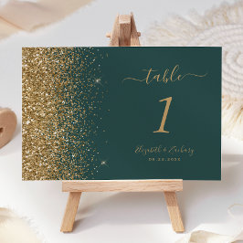 Modern Mörk grönt Guld Glitter Kant Bröllop Bordsnummer