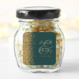 Modern Mörk grönt Guld Glitter Kant Bröllop Fyrkantigt Klistermärke