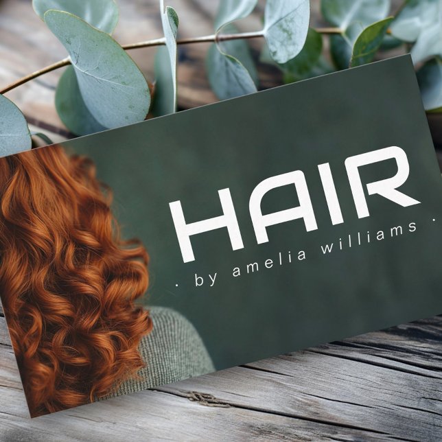 Modern mörk grönt hårfrisör, stilist visitkort (Modern dark green hair hairdresser stylist business card)