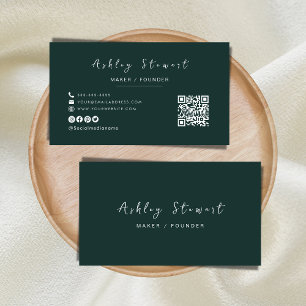 Modern Mörk grönt Qr-kod för minimalistisk Profess Visitkort