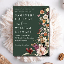 Modern Mörk grönt Rustic Boho Wildblomma Bröllop