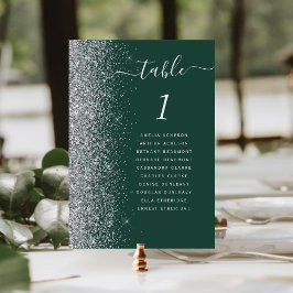 Modern Mörk grönt Silver Glitter Bröllop Bordsnummer