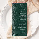 Modern Mörk grönt Silver Glitter Kant Bröllop Meny<br><div class="desc">Den moderna bröllop-menyn på den lämnat kant i eleganten har en silver faux glitter-design. Med anpassadet kombineras handskrift av silver grått,  tryckplåt och kursivt typsnitt på en mörk med bakgrundsbild av grönten. Den omvända sidan har en matchande grönt- och silver glitter-design.</div>