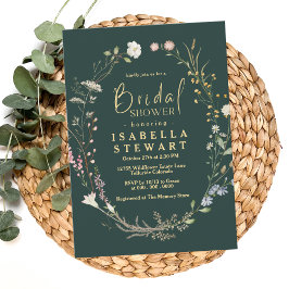 Modern Mörk grönt Wildblomma Boho-Möhippa Inbjudningar