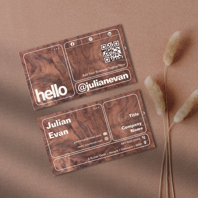 Modern Mörk Hej för skuggning av fetstil Visitkort (Modern Dark Shade Wood Grain Bold Typography Hello Business Card)