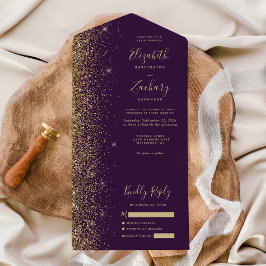 Modern mörk lila guld glitter bröllop