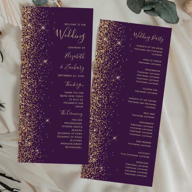 Modern mörk lila guld glitter bröllop (Skapare uppladdad)