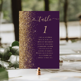 Modern mörk lila guld glitter bröllop bordsnummer