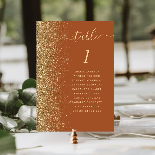 Modern mörk lila guld glitter bröllop bordsnummer (Skapare uppladdad)