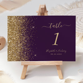 Modern Mörk Lila Guld Glitter Kant Bröllop Bordsnummer