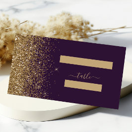 Modern Mörk Lila Guld Glitter Kant Bröllop Placeringskort