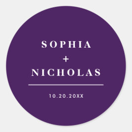 Modern Mörk Lila Minimal Elegant bröllop Runt Klistermärke