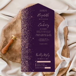 Modern Mörk Lila Roséguld Glitter Bröllop