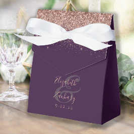 Modern mörk lila roséguld glitter bröllop presentaskar