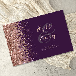 Modern mörk lila roséguld glittermanus gästböcker