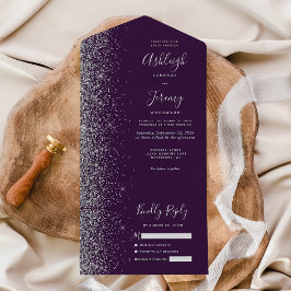 Modern Mörk Lila Silver Glitter Bröllop