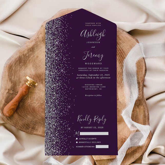 Modern Mörk Lila Silver Glitter Bröllop (Skapare uppladdad)