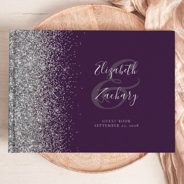 Modern Mörk Lila Silver Glitter Gästböcker (Skapare uppladdad)