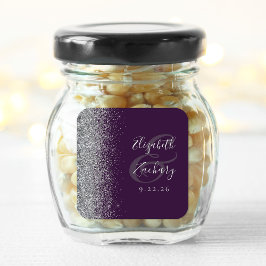 Modern Mörk Lila Silver Glitter Kant Bröllop Fyrkantigt Klistermärke
